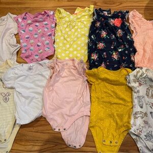 23pc BUNDLE Baby Girl 6-9 Mos Clothes Onesies Bodysuits Tops & Sweater